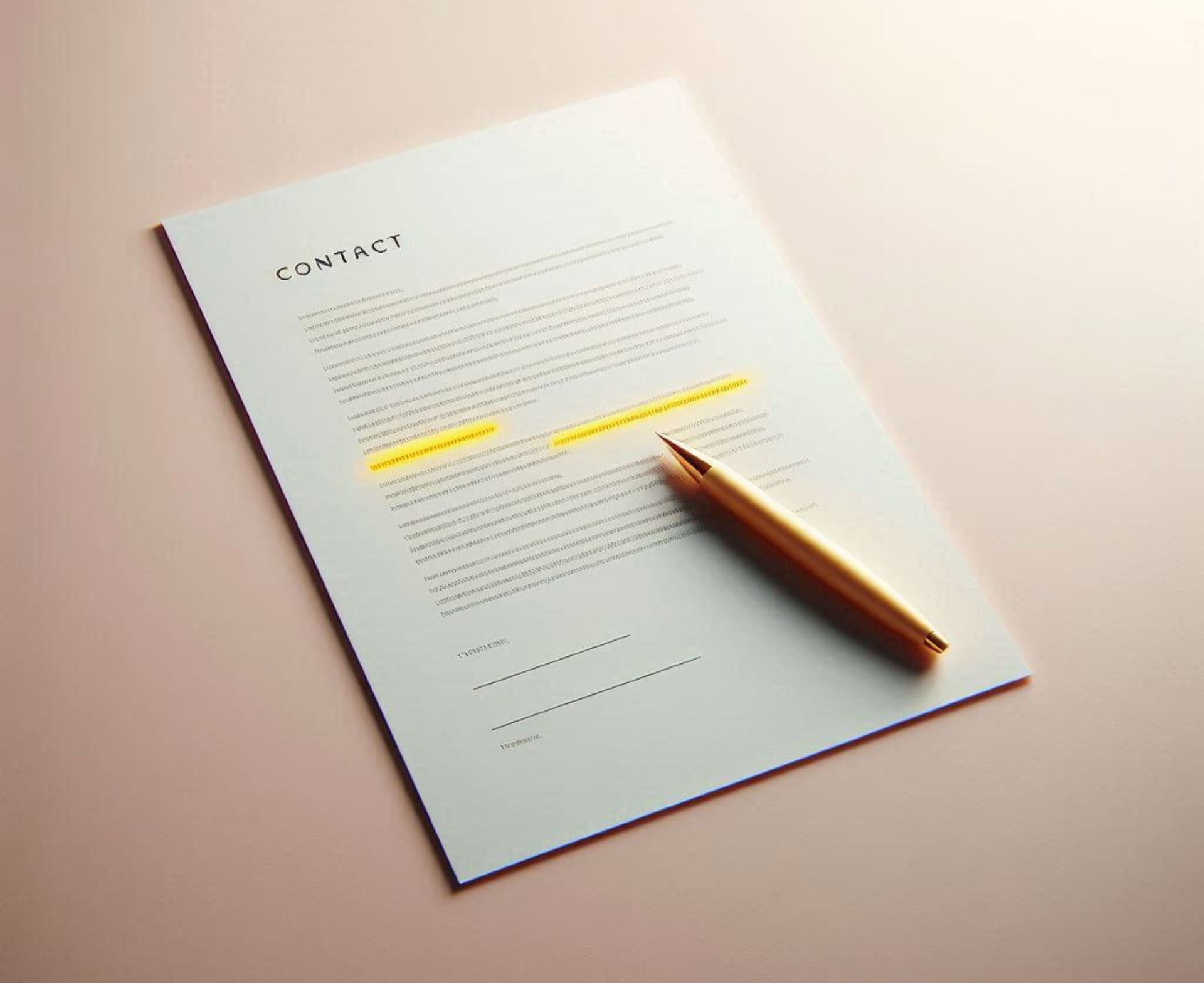 Un contrat écrit avec une ligne surlignée 